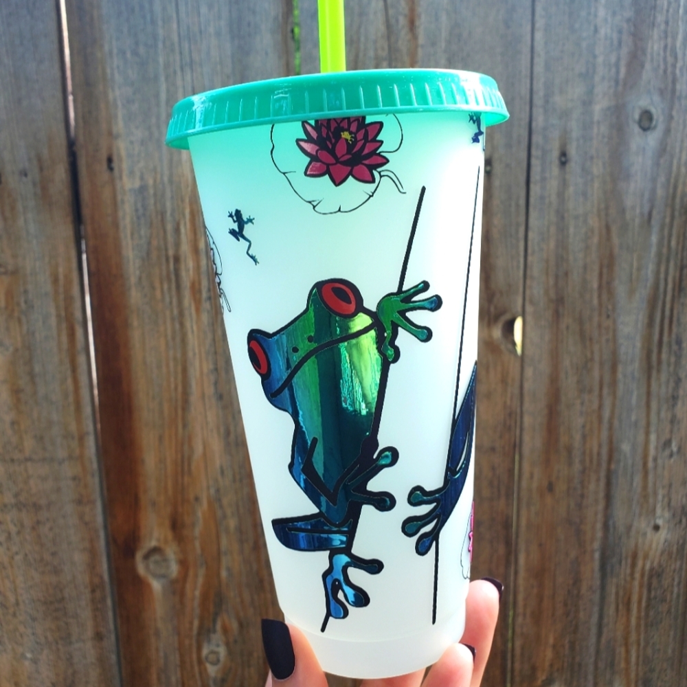 24oz color changing cold cup, customized decal frog